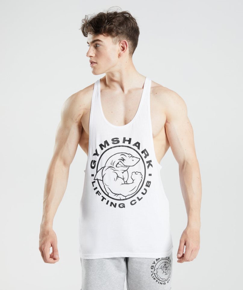 Men\'s Gymshark Legacy Stringer Tanks White | CA 63ND80